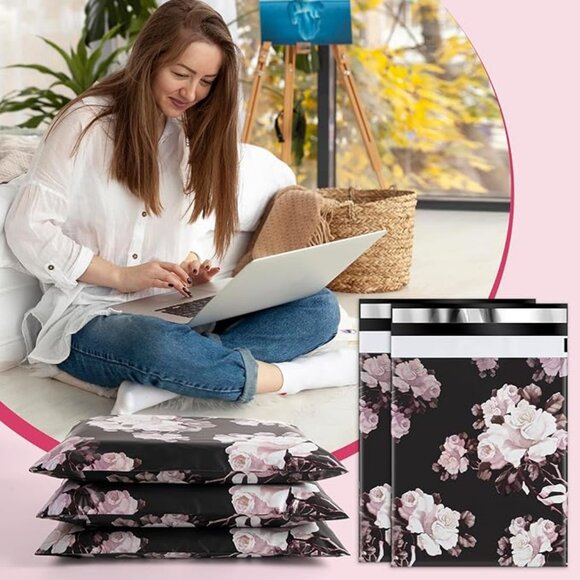 Other - Black Floral 10 X13 Poly Mailers 20 Count New